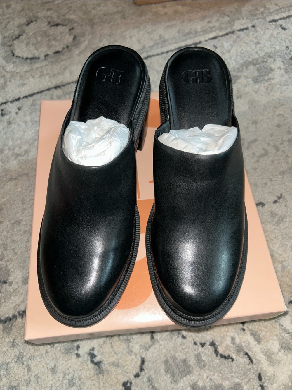 Gianni Bini Black Leather Slip-On Mules